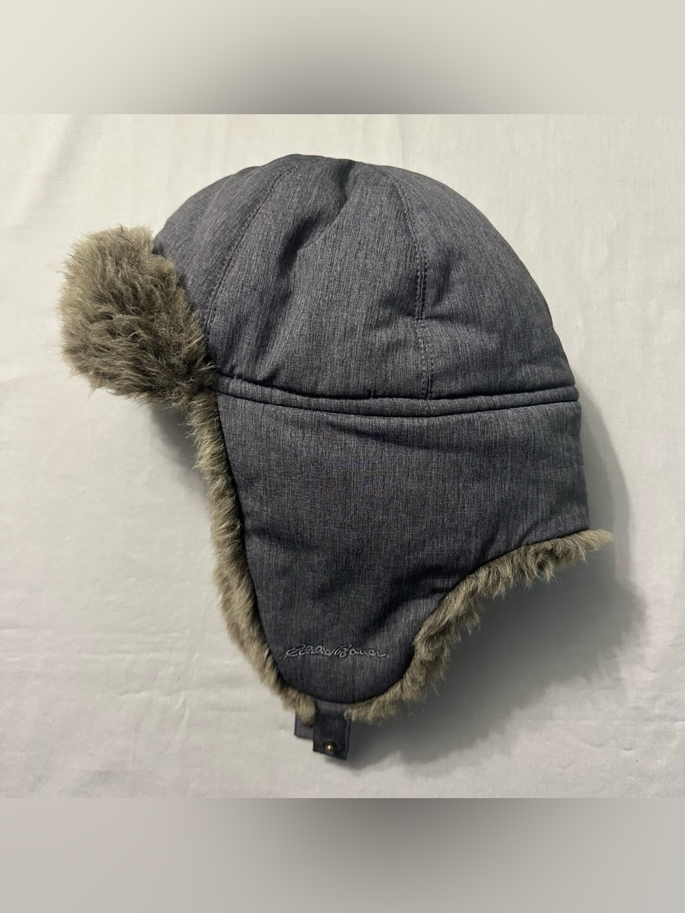 Eddie Bauer Trapper Hat Aviator Bomber Faux Fur Grey Winter Cap Sz S/M